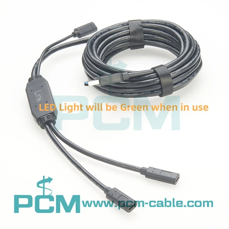 Dual Port USB Type-C Active Extension Cable With Power