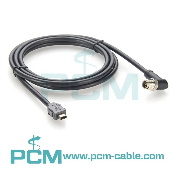 Profinet EtherCAT Compatible M12 X-Code Right Angle Cable, Cat6A 10Gbps, HRS IX to M12 Male, Industrial Grade Ethernet Network Cable