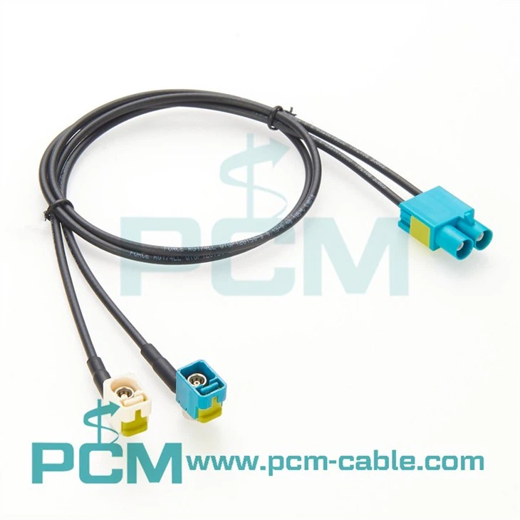 FAKRA Dual Female Cable Assembly (Z & B Code, Right Angle) for Automotive and Communication Systems