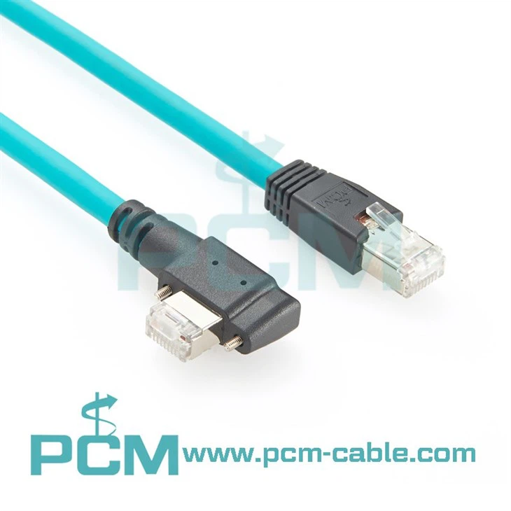 Right Angle Gigabit Ethernet Cable GigE Cat 6A SSTP Screw Lock Horizontal Data Cables
