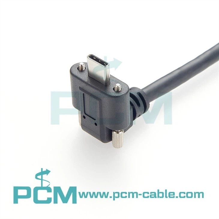 USB 3.2 Locking Cable, Type C Male side Screw  locking cable, 20V, 5A, 10 Gbps, Black Nylon Braid over PVC Jacket