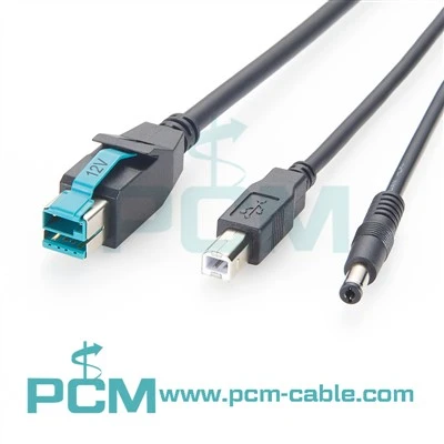 12V PoweredUSB To USB-B & DC-kabel för POS-system