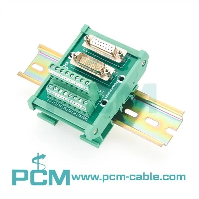 DB15 hane hona Breakout Board terminalblock för DIN-skena montering