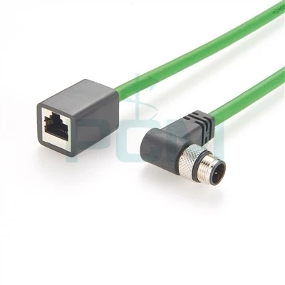 M12 D Kod 4 Position rät vinkel hane till RJ45 hona kabel Profinet kabel 22 AWG folie skärmad