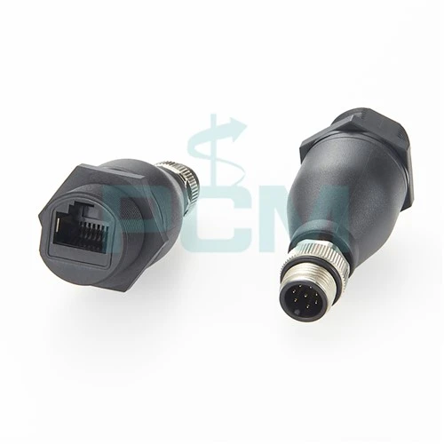 M12 till RJ45 skottadapter Vattentät M12 A kod 8 stift hane till RJ45 jack rakt